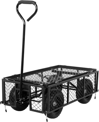 BILT HARD 400 lbs 10" Flat Free Tires Steel Garden Cart with 180° Rotating Handle and Removable Sides, 4 Cu.Ft Capacity Utility Heavy Duty Garden Carts and Wagons