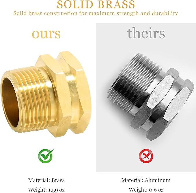 TAROSE 2 Pack Brass Garden Hose Adapter, 3/4” GHT Female x 3/4” NPT Male Connector, GHT to NPT Adapter Hose Fitting,Brass Garden Hose to Pipe Fittings Connect