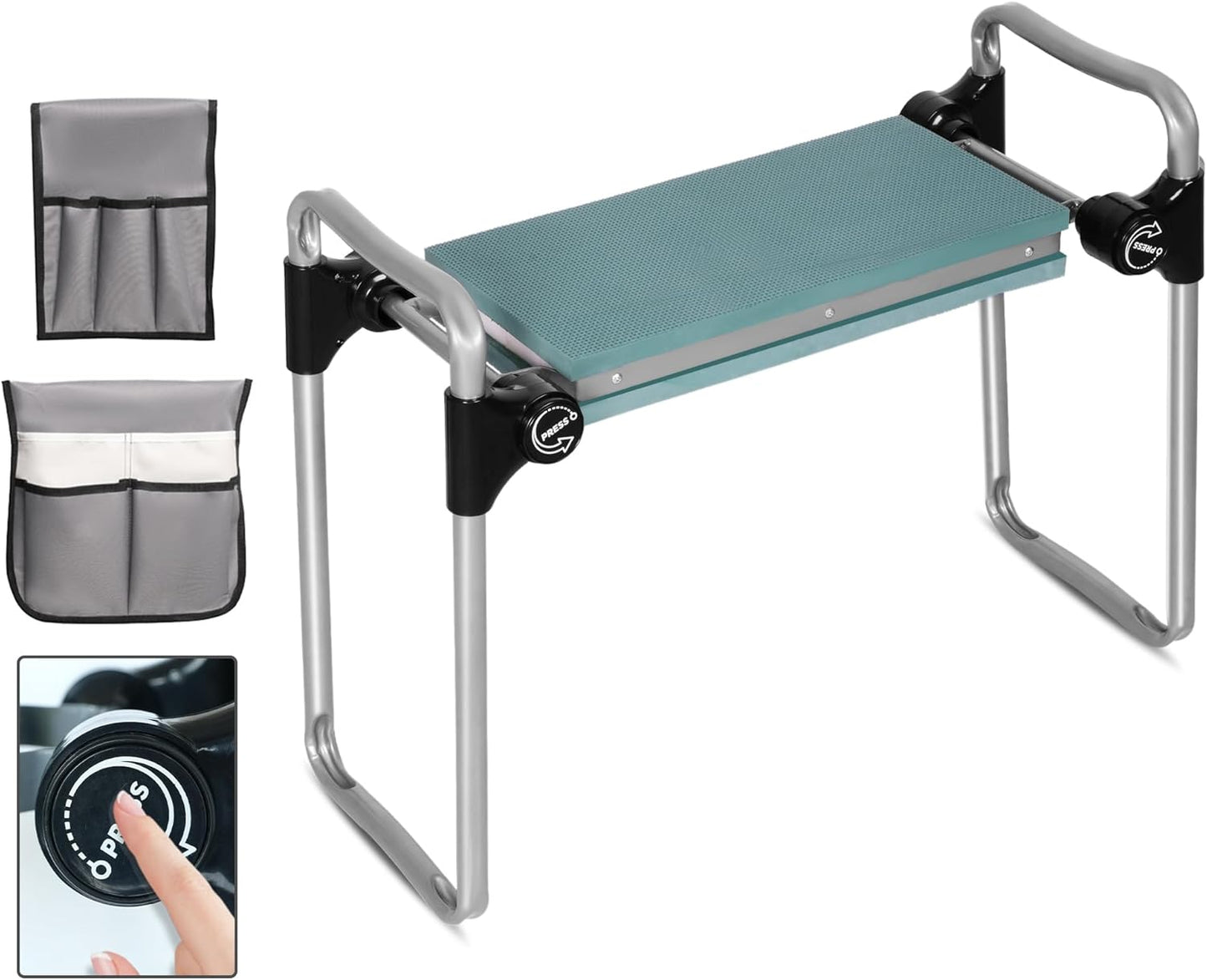 LUCKYERMORE New Generation Garden Kneeler and Seat, Foldable Gardening Stool with 2 Tool Pouches, with Wider&Softer EVA Kneeling Pad, Gardening Gifts for Parents Seniors, Lightweight & Heavy Duty