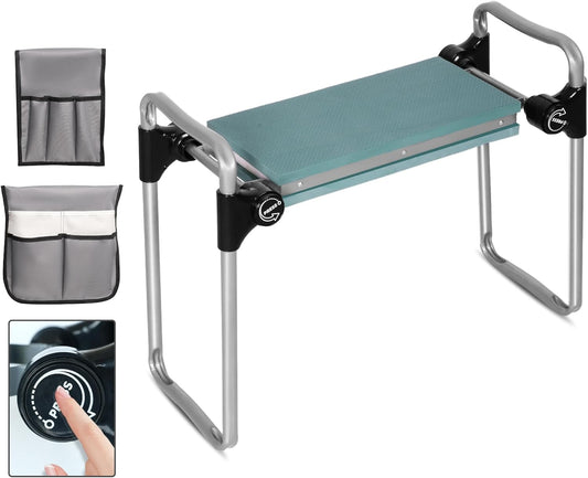 LUCKYERMORE New Generation Garden Kneeler and Seat, Foldable Gardening Stool with 2 Tool Pouches, with Wider&Softer EVA Kneeling Pad, Gardening Gifts for Parents Seniors, Lightweight & Heavy Duty