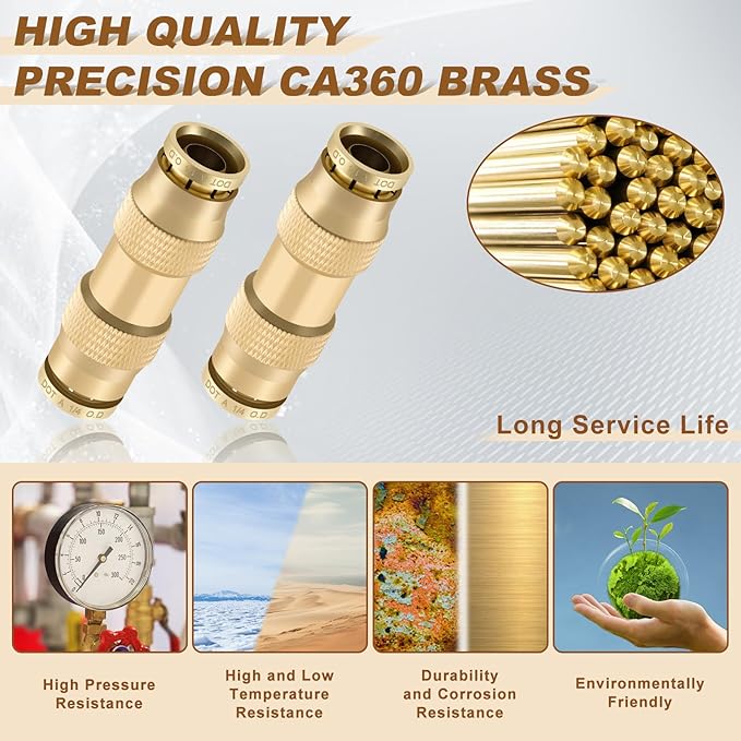 1/4" Quick Push to Connect Fittings Brass Union Straight Joint DOT Approved 1/4 inch tube OD Air Line Adapter Air Spring Suspension Kit for Car Truck Trailers and Air Brake System 10pcs