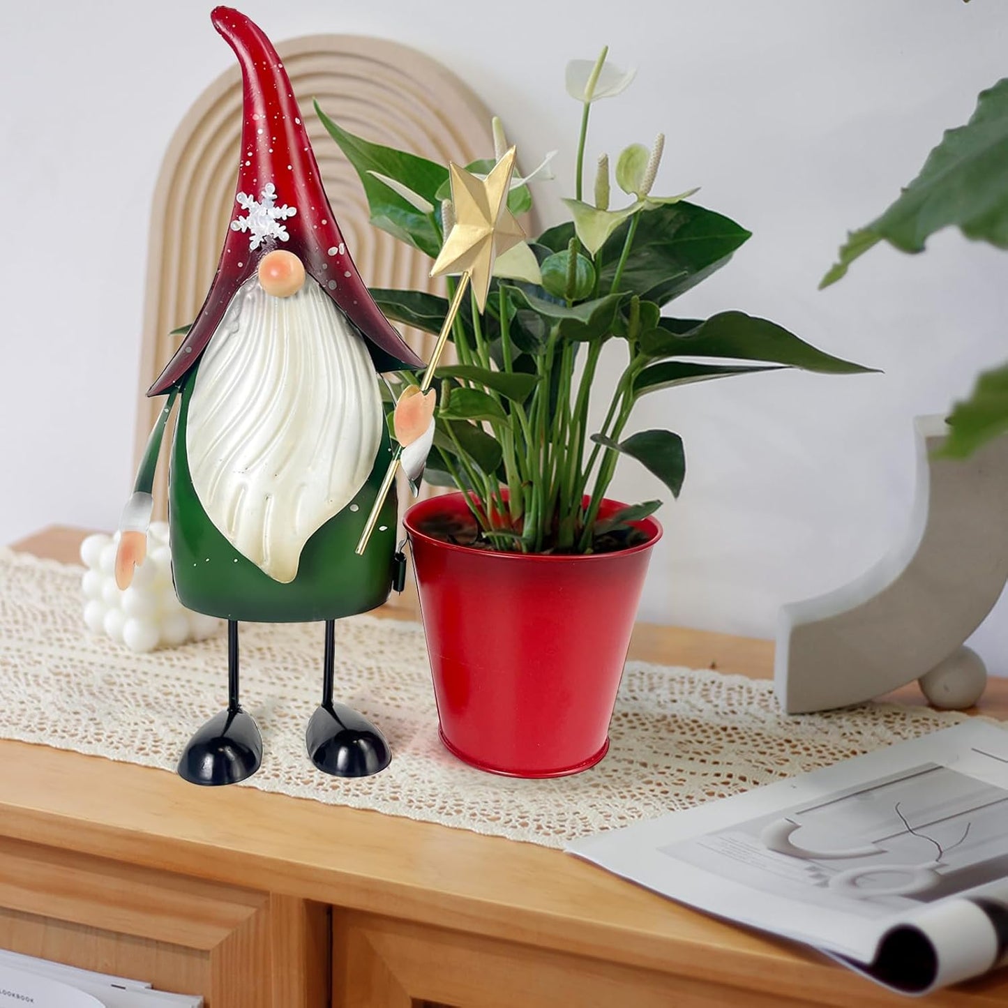 HONGLAND Christmas Decorations Outdoor Metal Gnome Yard Art Garden Gnomes Statue 13 Inch Santa Figurine for Holiday Christmas Lawn Patio Yard Garden Decor