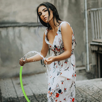 Fevone 50 ft x 5/8" Heavy Duty Garden Hose, Drinking Water Safe, Flexible & Kink-Free Hybrid Polymer Water Hose, Lightweight Outdoor Hose with 3/4" Solid Aluminum Fittings