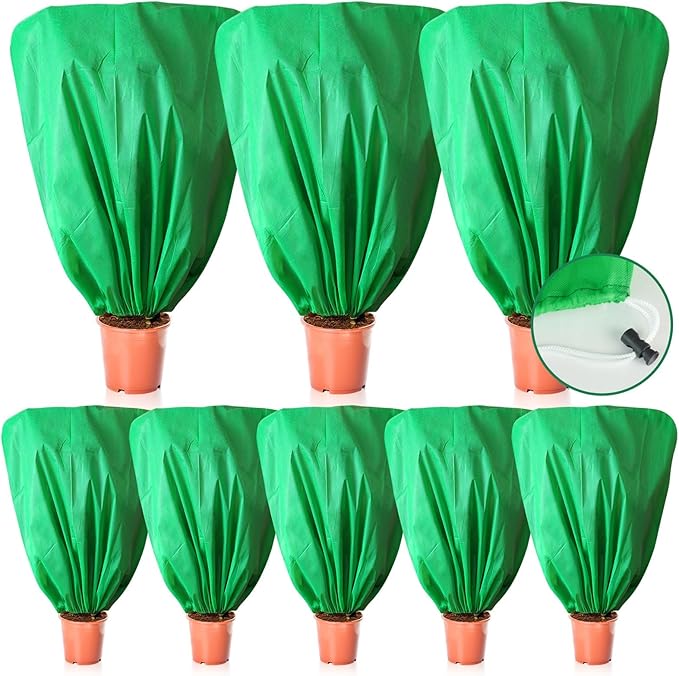 8 Pcs Plant Covers Frost Protection Bag 47" x 31.5" Winter Reusable Plants Jacket with Drawstring Shrub Protection Wraps Bags Frost Blanket for Winter Outdoor Garden Plants