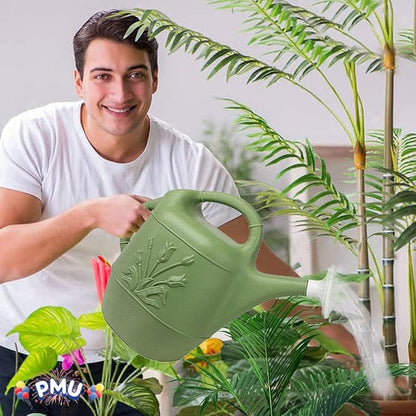 PMU 2 Gallon Watering Can - Garden Watering Can for Indoor & Outdoor Plants - Plastic Water Can with Detachable Sprinkler Head - Large Water Pot, Made in USA - Sage Green Pkg/6