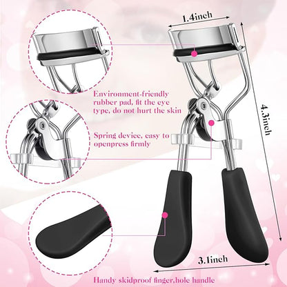 17 Pcs Eyelash Curlers Kit Lash Curler Eyelash Comb Seperator Extension Tweezers Eyebrow Brush Scissors False Eyelashes Applicator Eyebrow Trimmer Silicone Refills Pads for Women(Black)