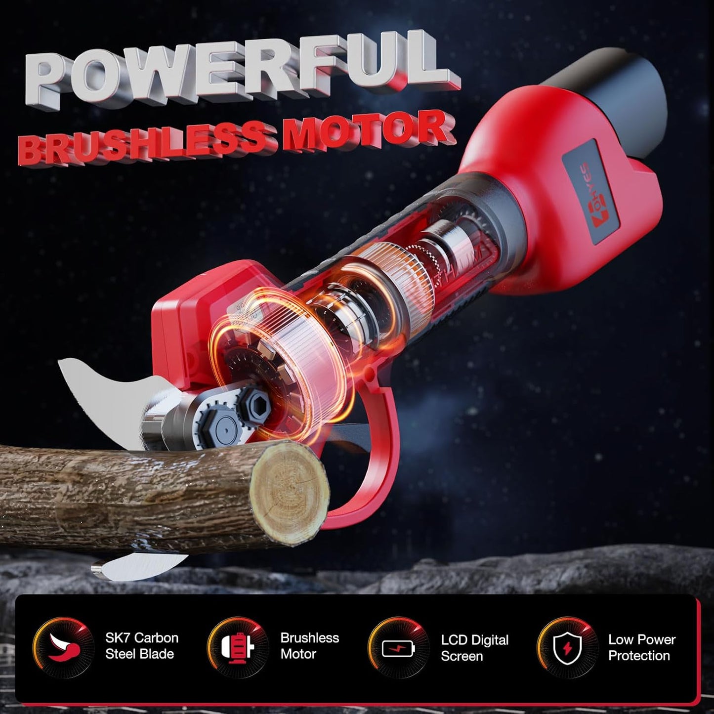 Pruning Shears Max 1.2IN Cutting Diameter Fit for Milwaukee 12V Battery Packs with LCD Display SK-7 Blade For Garden Tree Pruning(Battery not included)