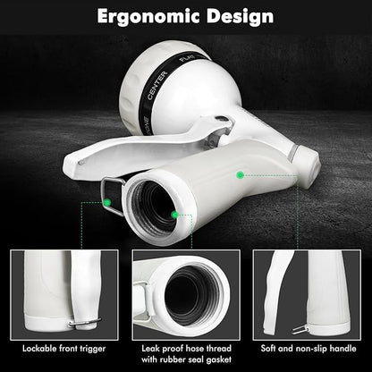 RESTMO Garden Hose Nozzle, Heavy Duty Metal Water Hose Nozzle with 7 Adjustable Spray Patterns, High Pressure Hand Sprayer with Flow Control, Best for Watering Plant & Lawn, Washing Car & Pet, White