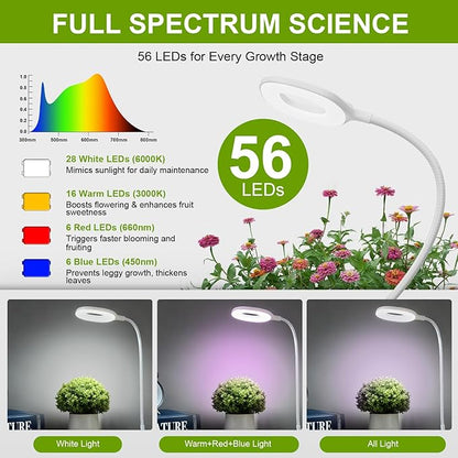 Full Spectrum Grow Lights for Indoor Plants, Clip On Plant Lights for Indoor Growing with 4/8/12H Timer, 3 Light Modes, 10 Dimmable Levels, Adjustable Gooseneck, Remote Control, 2-Pack