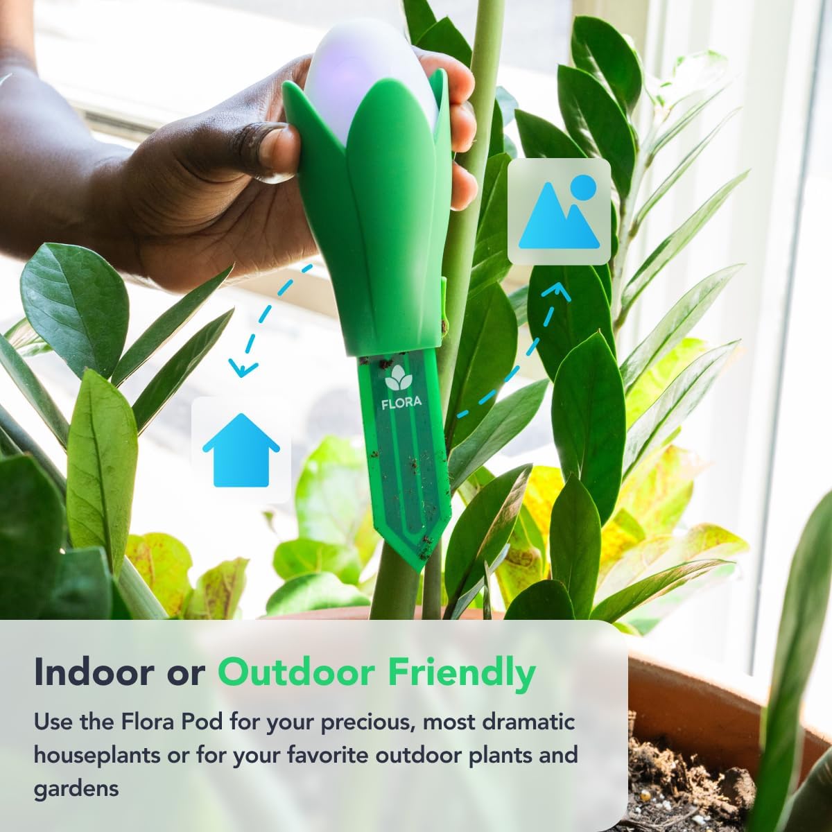 Flora Pod AI-Powered Smart Plant Monitor | for Indoor or Outdoor Plants | Personalized Alerts for Moisture, Temperature, Humidity, and Light