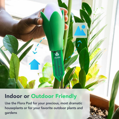 Flora Pod AI-Powered Smart Plant Monitor | for Indoor or Outdoor Plants | Personalized Alerts for Moisture, Temperature, Humidity, and Light