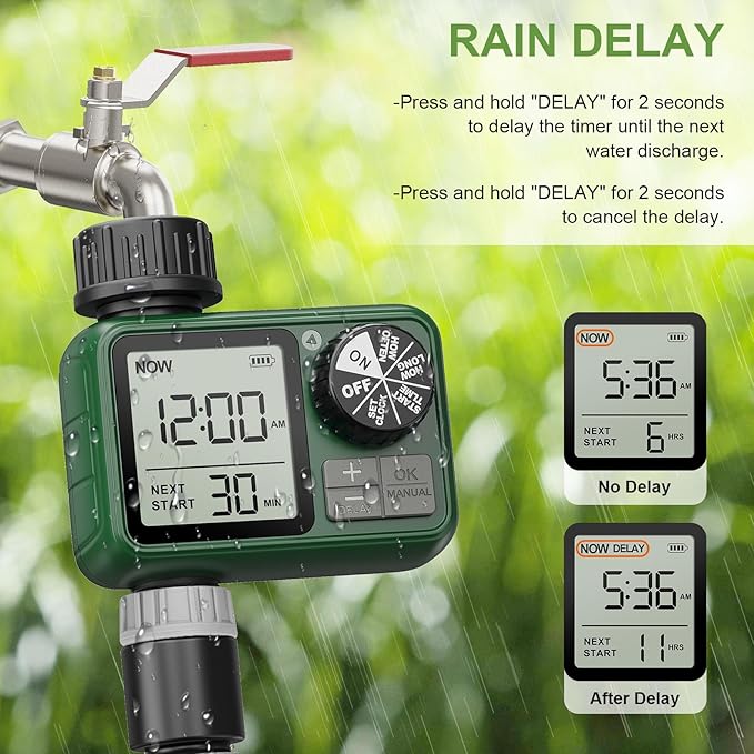 Sprinkler Timer, XinFuture Water Timer, Programmable Garden Hose Timer with Rain Delay, Manual& Automatic Watering System, Waterproof Digital Irrigation Controller Watering Lawn Evenly&Efficiently