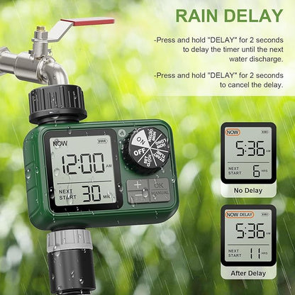 Sprinkler Timer, XinFuture Water Timer, Programmable Garden Hose Timer with Rain Delay, Manual& Automatic Watering System, Waterproof Digital Irrigation Controller Watering Lawn Evenly&Efficiently