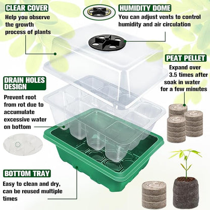 Halatool 8 Pack Seed Starter Tray with 100 PCS Peat Pellets, 96 Cells Green Plant Germination Trays for Organic Seed Starter Soil Pods for Planting Vegetables Plants Flowers Herbs - Starting Seeds Kit