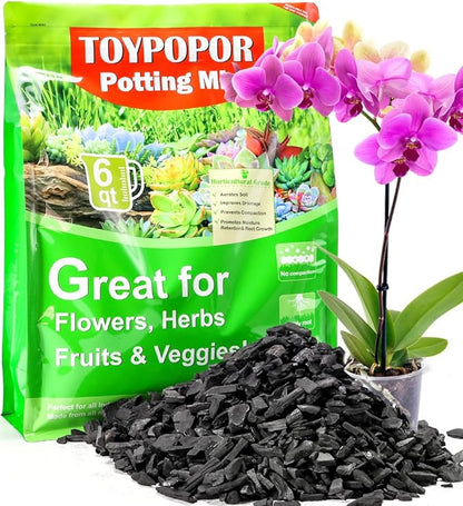 TOYPOPOR Horticultural Charcoal for Indoor Plants (6 Quarts) Hardwood Potting Soil Amendment Helps Improve Drainage for Orchids, Succulent, Cactus, Terrariums, and Gardening