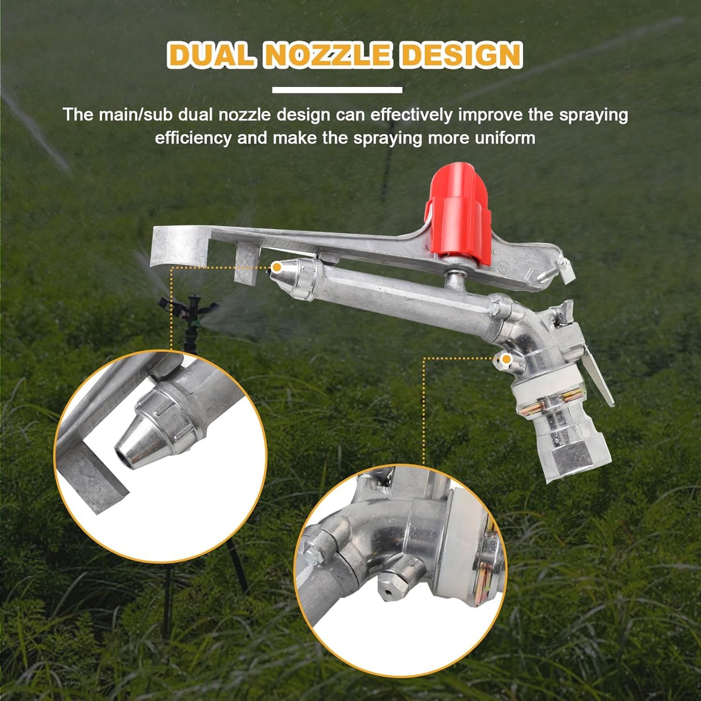 1.5" Agriculture Farm Irrigation Sprinkler Lawn Sprinkler Irrigation Spray Gun Large-Area Watering Spray 360° Rotary Farm Lawn Garden Irrigation, Pack of 2