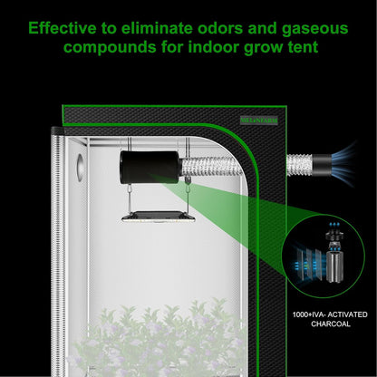 MELONFARM Air Filtration Kit 4", Built-in 14cm Fan Low Nois Carbon Filter with 12-Speed Controller, 8' Ducting & 6" Vent Cover, Cooling & Ventilation System for Grow Tents, Indoor Gardening 4"x12.2"