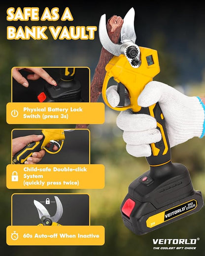 21V Electric Pruning Shears, Cutting Diameter 30mm 1.2" Efficiently Cordless Pruners with LCD Display, 2.0Ah Battery & SK5 Blade for Tree Gardening Branch Cutter, Gifts for Men Dad Him Christmas