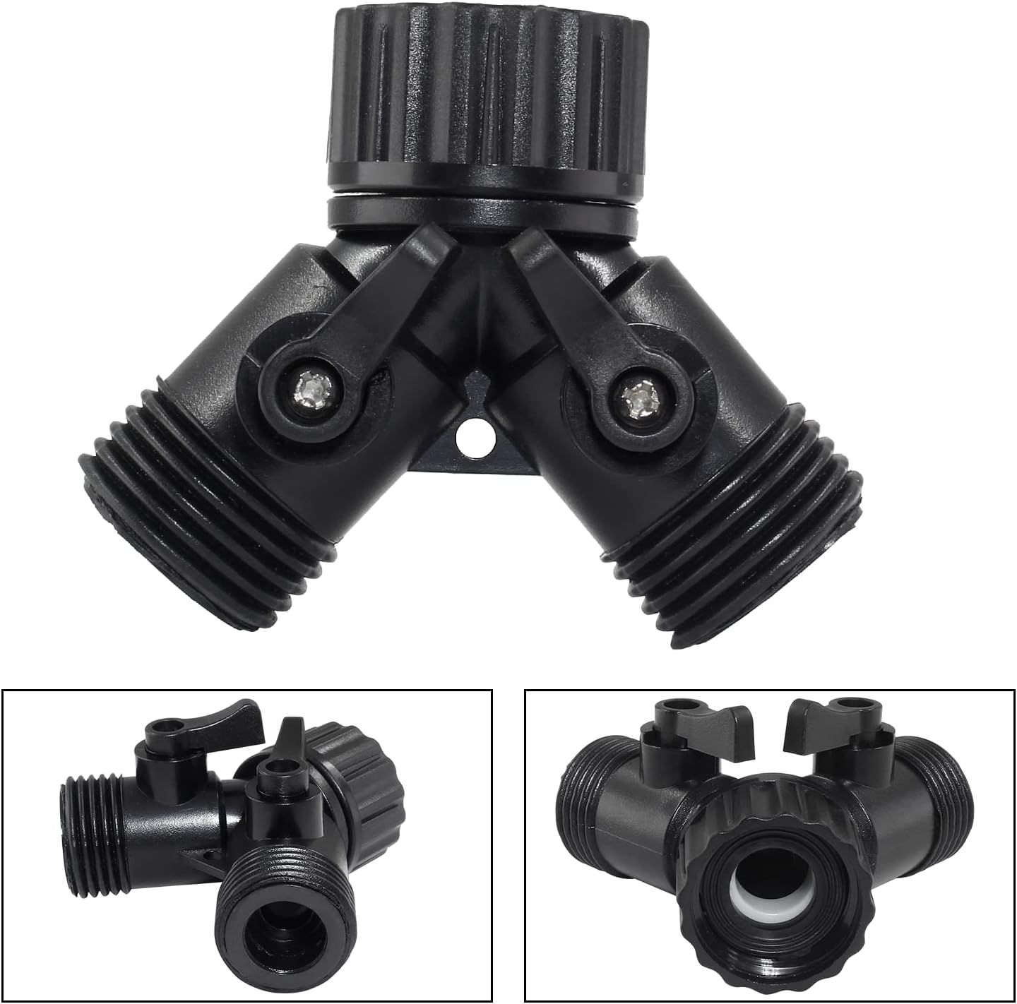 6 Pcs 2 Way Hose Adapter Y Valve Garden Hose Connector Non Rust Spigot Faucet Adapter, 3/4 Garden Hose Y Connectors Plastic Hose Splitter with Faucet Watering Shut Off Valves (Black)