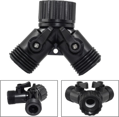 6 Pcs 2 Way Hose Adapter Y Valve Garden Hose Connector Non Rust Spigot Faucet Adapter, 3/4 Garden Hose Y Connectors Plastic Hose Splitter with Faucet Watering Shut Off Valves (Black)
