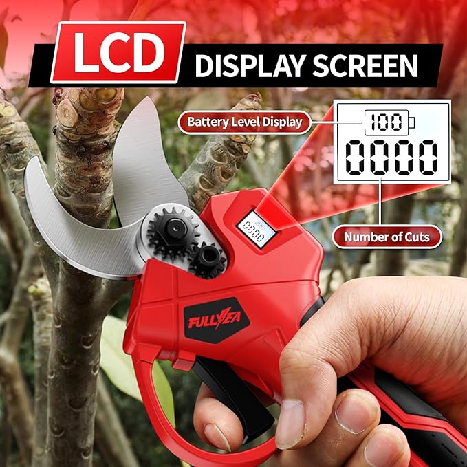 Electric Pruning Shears, 1.4" Cutting Diameter Electric Pruner with LCD Display＆2Pcs 2.0Ah Rechargeable Battery, Brushless Motor Cordless Pruning Shears for Tree Trimming Branch Cutter