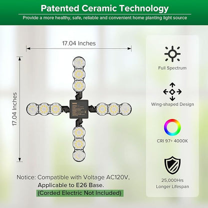 SANSI Grow Lights for Indoor Plants Full Spectrum, Dimmable LED Grow Light with Remote Control, Auto On Off 4 8 12 Hrs Timer, 80W (800 Watt Equiv) Plant Lights for Indoor Greenhouse, E26 Base
