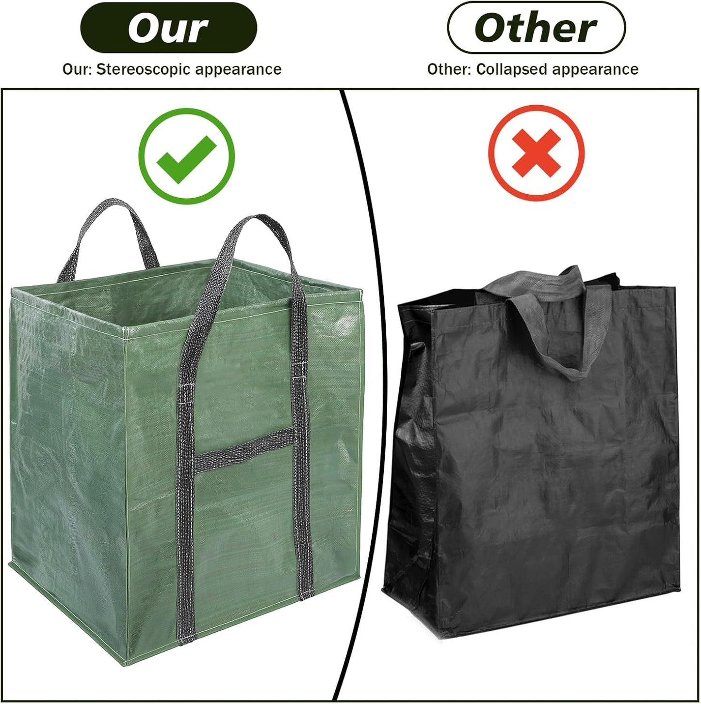 2 Pack 66 Gallons Reusable Yard Waste Bags, Upgrade Heavy Duty Foldable Garden Leaf Bag, Self-Standing Lawn Bags with Reinforced Handles, Keep Upright (23.6" L × 23.6" W × 27.5" H)