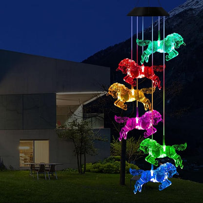 Solar Horse Wind Chimes, Color Changing Horses Wind Chime, Waterproof Solar Horse Lights, Romantic Solar Powered Horse Wind Chimes, Home, Yard, Balcony, Outdoor, Garden Decoration Gifts, Gifts for Mom