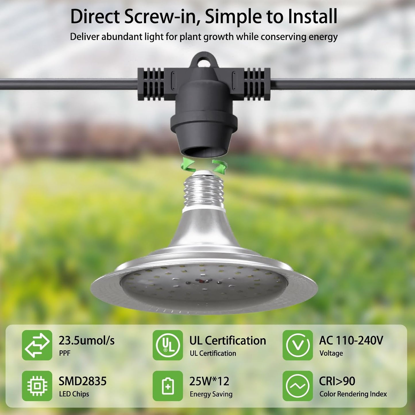 12-Light Outdoor LED Grow Lights – Waterproof Full Spectrum Greenhouse Lights for Plants, 41FT Adjustable String Lights with 576 LEDs, E26 Base Bulbs, IP44 Waterproof for Garden, Farm, Yard