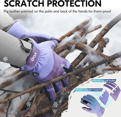 Vgo... Winter Gardening Gloves Women,Safety Work Gloves, Puncture-proof,Thornproof,Touchscreen(1 Pair,L,Purple,SL7471FLWP)