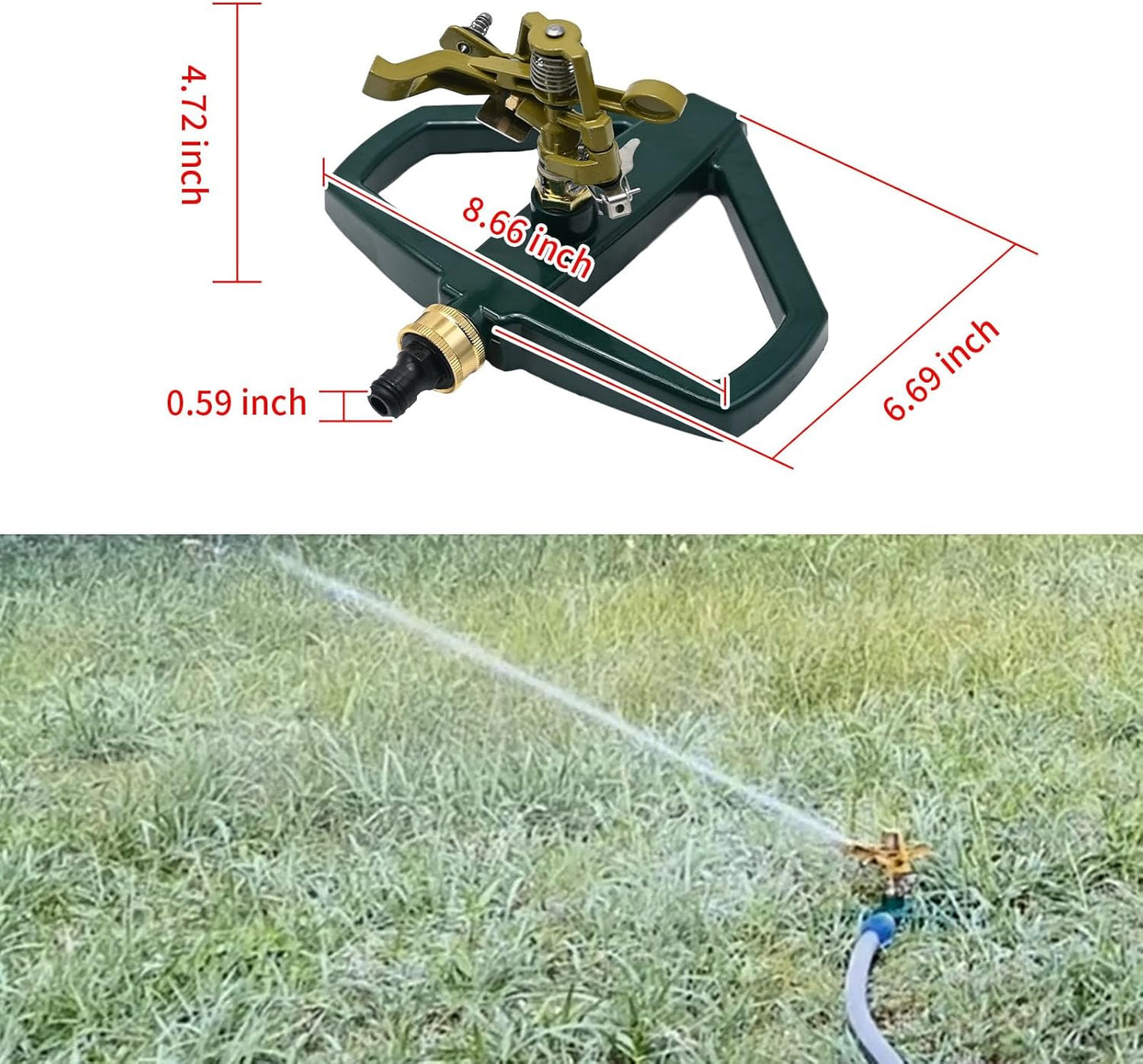 Metal Pulsating Impact Lawn Sprinkler w/Metal Base, Adjustable Heavy Duty Circular Zinc Impulse Water Sprinkler for Lawn Yard and Large Area, Water Coverage up to 5,800 Sq. ft