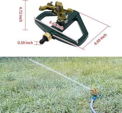 Metal Pulsating Impact Lawn Sprinkler w/Metal Base, Adjustable Heavy Duty Circular Zinc Impulse Water Sprinkler for Lawn Yard and Large Area, Water Coverage up to 5,800 Sq. ft
