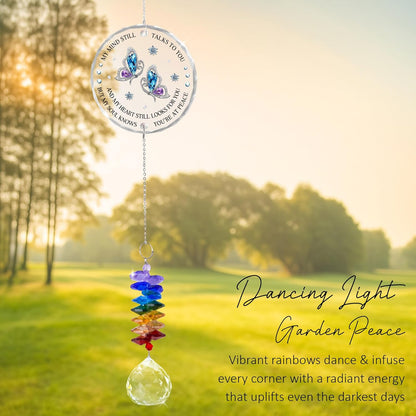 Glass Suncatcher Ornament - Memorial Gift for Loss of Loved One - My Mind Still Talks to You - Bereavement Keepsake - Crystal Rainbow Maker - Hanging Crystal Decor - Daily Remembrance