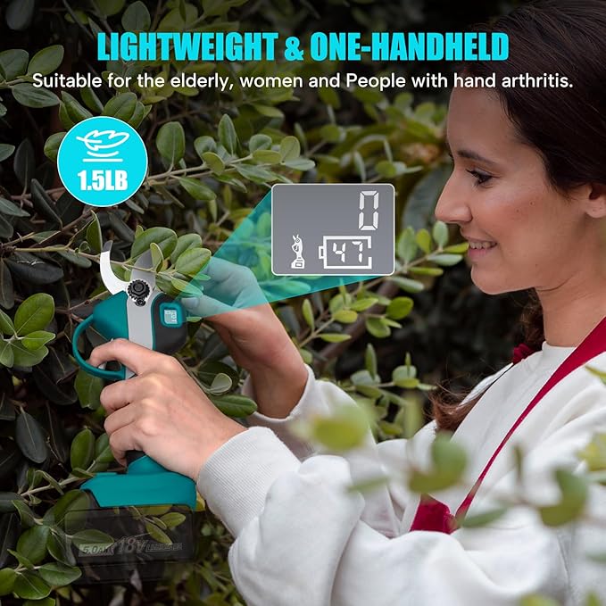 Cordless Electric Pruning Shears for Makita 18V Battery, Brushless Portable Pruner 1.2'' (30mm) Cutting Diameter w/LED Display, 4 Wrenches for Gardening Tree Branch (Battery NOT included)