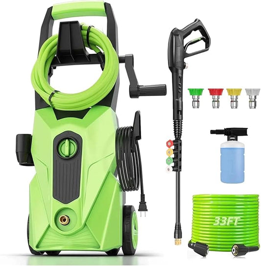 Pressure Cleaner 5000 PSI 2.8 GPM High Power Cleaners with 33ft Pressure Hose, 4 Nozzle and Foam Cannon, for Home, Cars, Fences, Patio (Green)