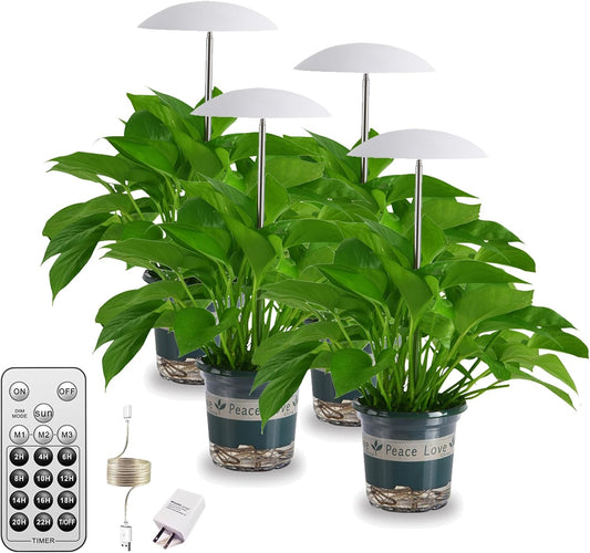 LED Grow Light for Indoor Plants 4 Pack, Intelligent USB Small Plant Lights with Remote Controller, Height Adjustable, Automatic Timer, Ideal for Home Decoration