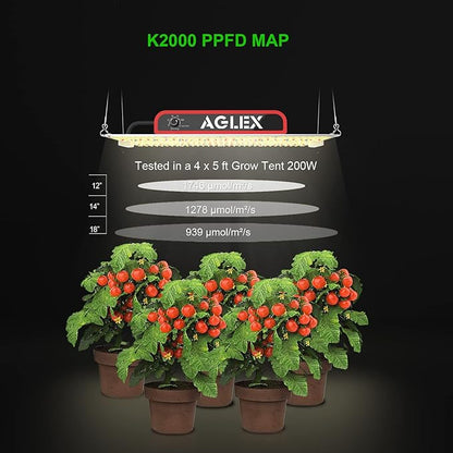 AGLEX 180W Full Spectrum LED Grow Light with UV & IR, 528 LEDs Dimmable, High PPFD, 4x5 ft Coverage, Daisy Chain for Indoor Plant Growing Seeding Starting Veg Flower- K2000