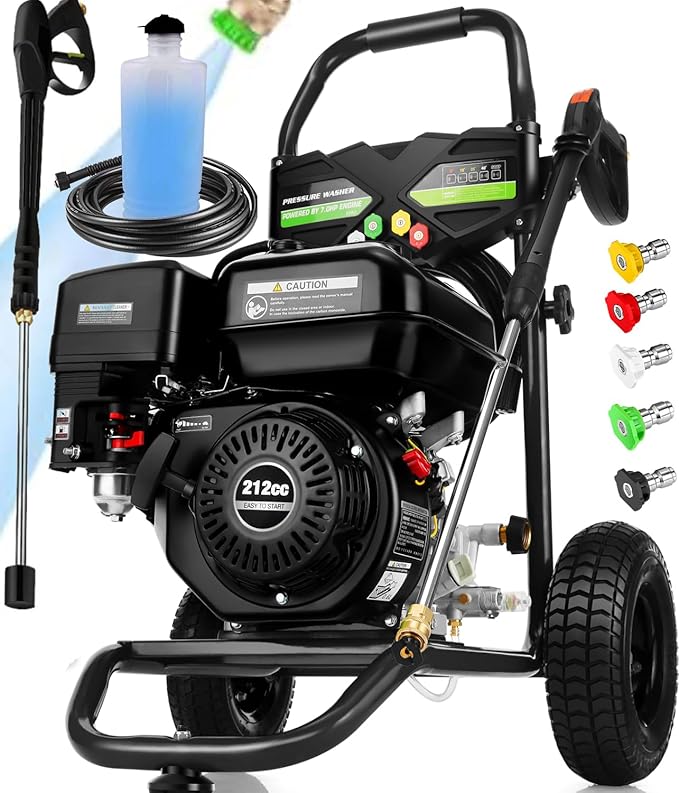 4200PSI Pressure Washer 4.0GPM Gas Power Washer 212CC Gas Powered Washing Machine Commercial High Pressure Washer with 25ft Hose&5 Nozzles for Patio Garden (Dark Black)
