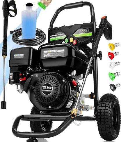 4200PSI Pressure Washer 4.0GPM Gas Power Washer 212CC Gas Powered Washing Machine Commercial High Pressure Washer with 25ft Hose&5 Nozzles for Patio Garden (Dark Black)