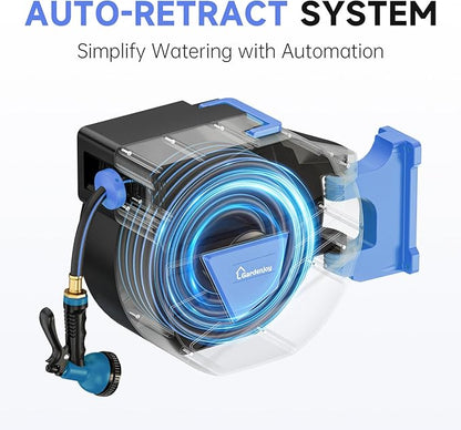 GARDENJOY Retractable Garden Hose Reel, 130ft x 1/2 inch Heavy Duty Garden Hose with 180°Swivel Wall Mounted Bracket, 10 Pattern Sprayer Nozzle, Any Length Lock & Slow Return System