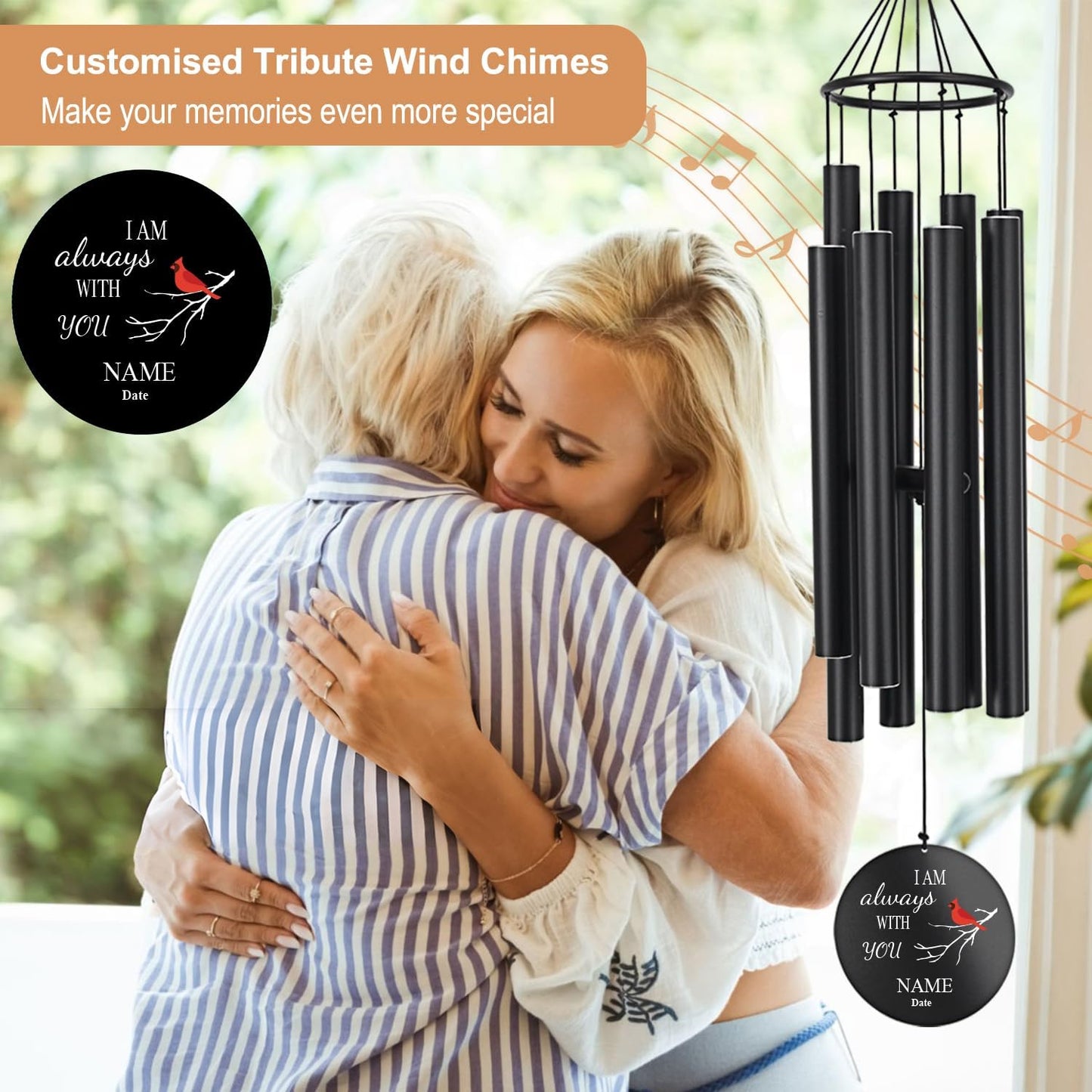 Personalized 36" Healing Memorial Wind Chimes for Outside, Bereavement Gift of Comfort for Loss of Mother, Father or Husband, A Soothing Remembrance for Your Garden and Patio