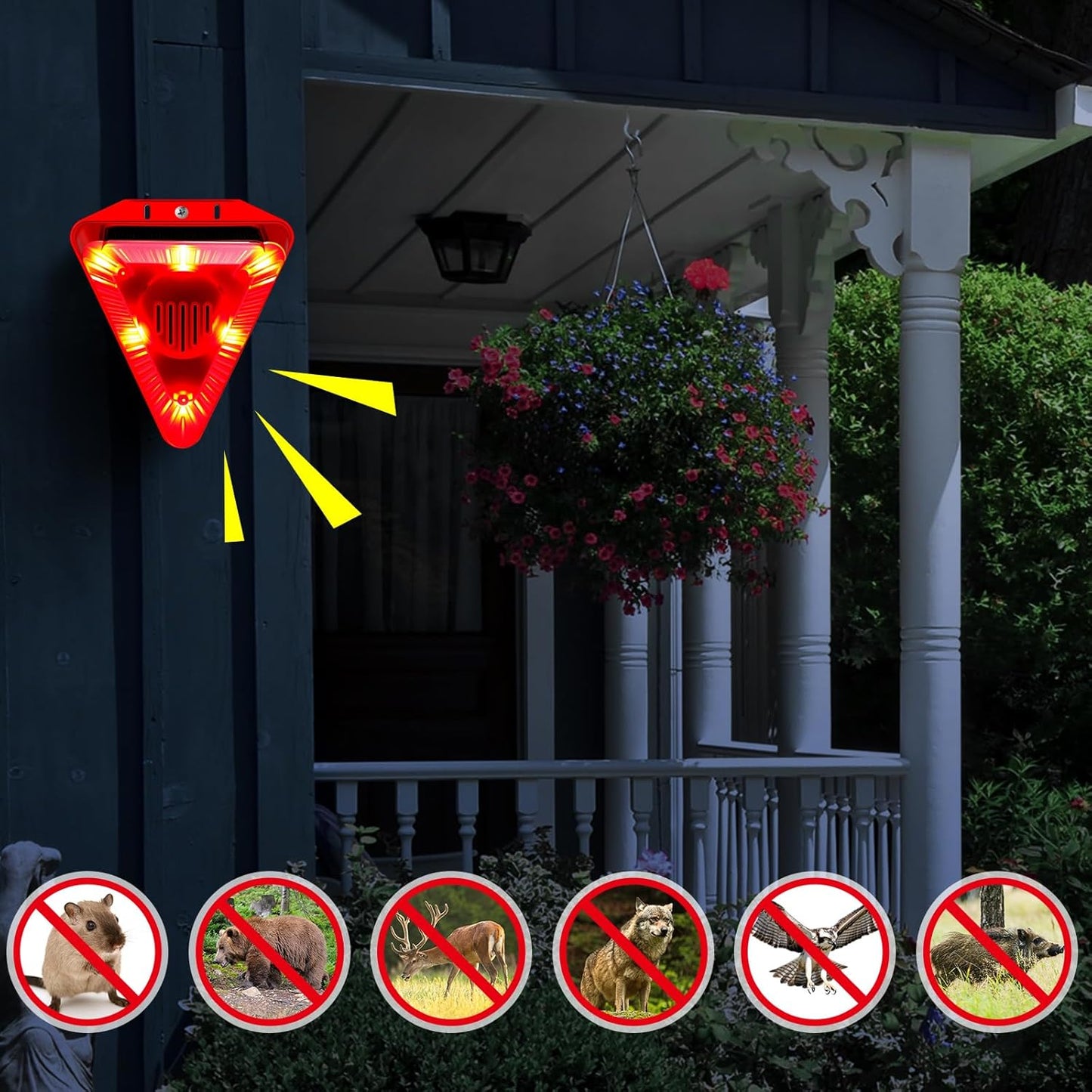 Qualirey 6 Pack Solar Animal Repeller Outdoor Alarm Deterrent Sound Dog Barking Alarm with Red Lights 130db Loud Noise Maker 4 Modes Deer Skunk Raccoon Repellent for Home Villa Yard Farm(Red)