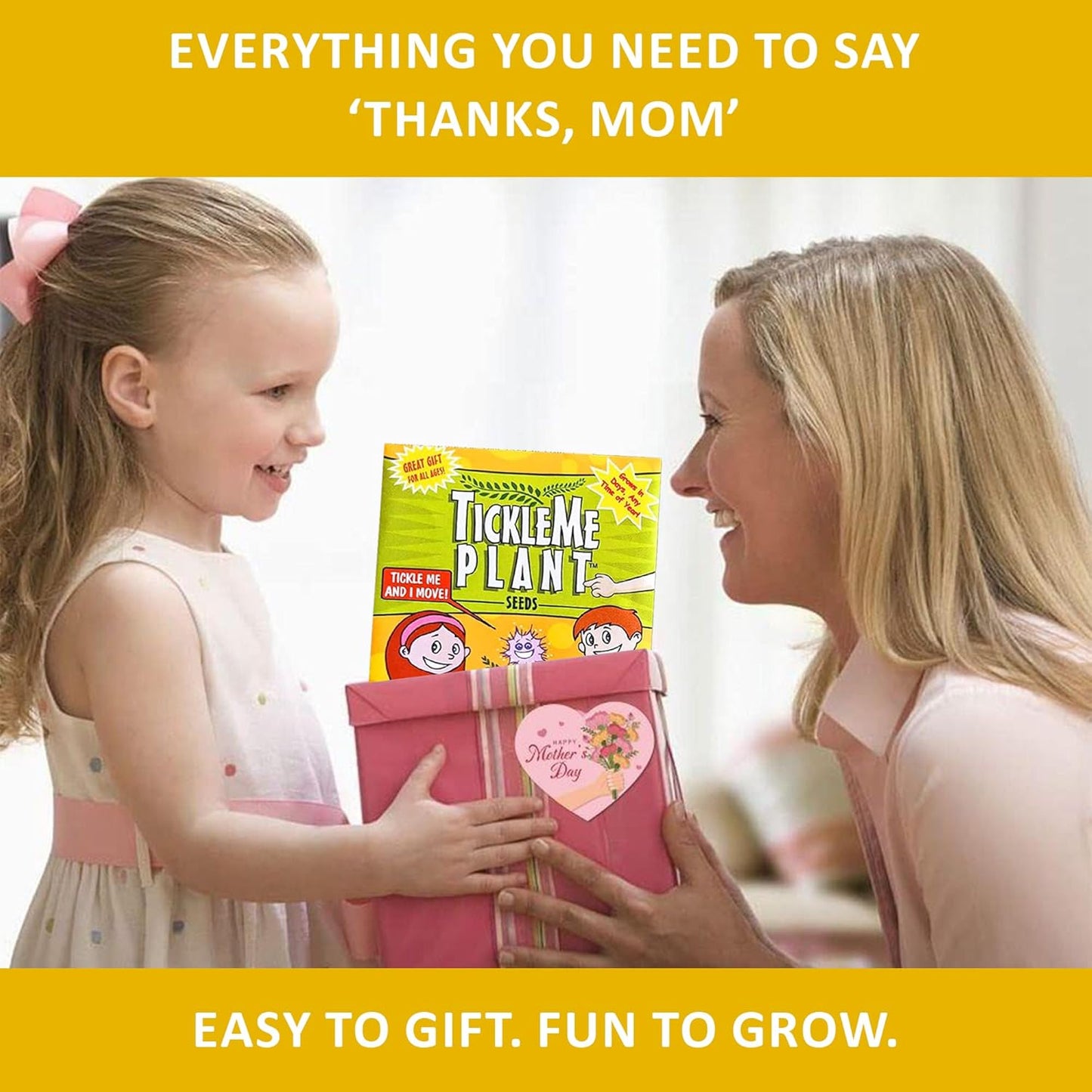 Happy Birthday Mom TickleMe Plant Gift Box Set to Grow A Touch-Sensitive Shy Plant That Closes Its Leaves When You Tickle Or Blow A Kiss | Fun Interactive Grow Kit with Seeds, Pot, Soil, Instructions