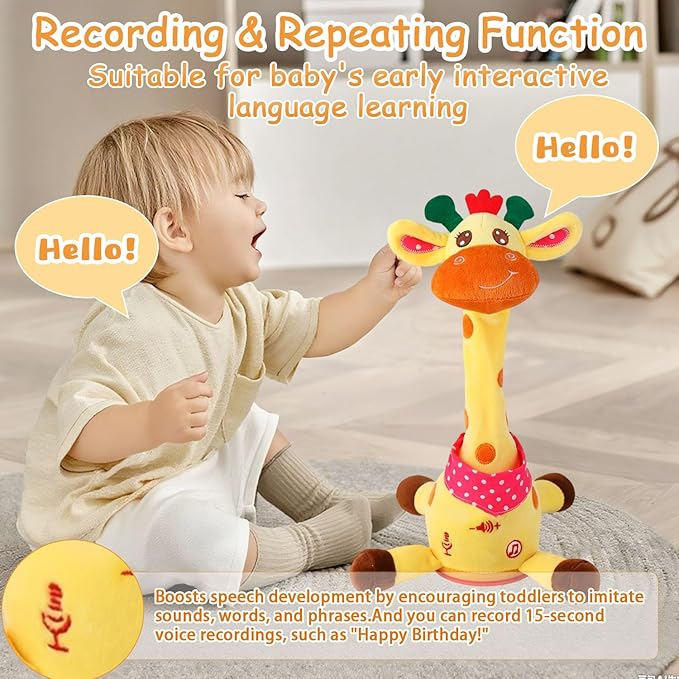 Dancing Talking Giraffe Toy, Singing Musical Giraffe Plush Tummy Time Toys with Volume Adjustment, 10 Children's Songs Light Up Toys, Repeating What You Say, Baby Toys for Boys Girls