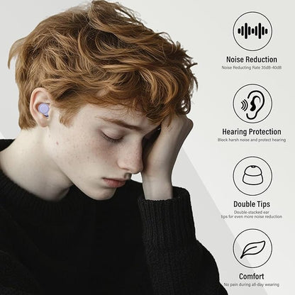 Ear Plugs for Sleeping Noise Cancelling - 35dB Reusable Ear plugs with 7 Eartips and Carry Case - Flexible Hearing Protection - Replaceable Single/Double Eartips for Sleep, Focus, Travel, Work, Purple