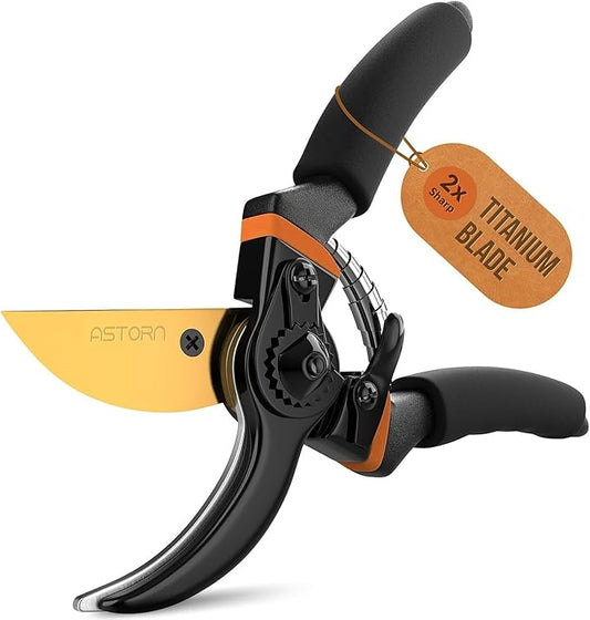 Astorn Premium Bypass Pruning Shears for Gardening - Heavy Duty, Ultra Sharp Garden Shears w/Ergonomic Soft Grip Handle - Made with High-Grade Carbon Steel - Ideal for Cutting, Gardening & Trimming
