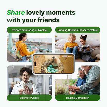 Smart Birdhouse with 2K HD Camera, Solar Powered & Battery, Night Vision, AI Bird Identification, Real-Time Alerts, APP Control, Outdoor Wooden Bird House, Ideal Gift for Bird Lovers