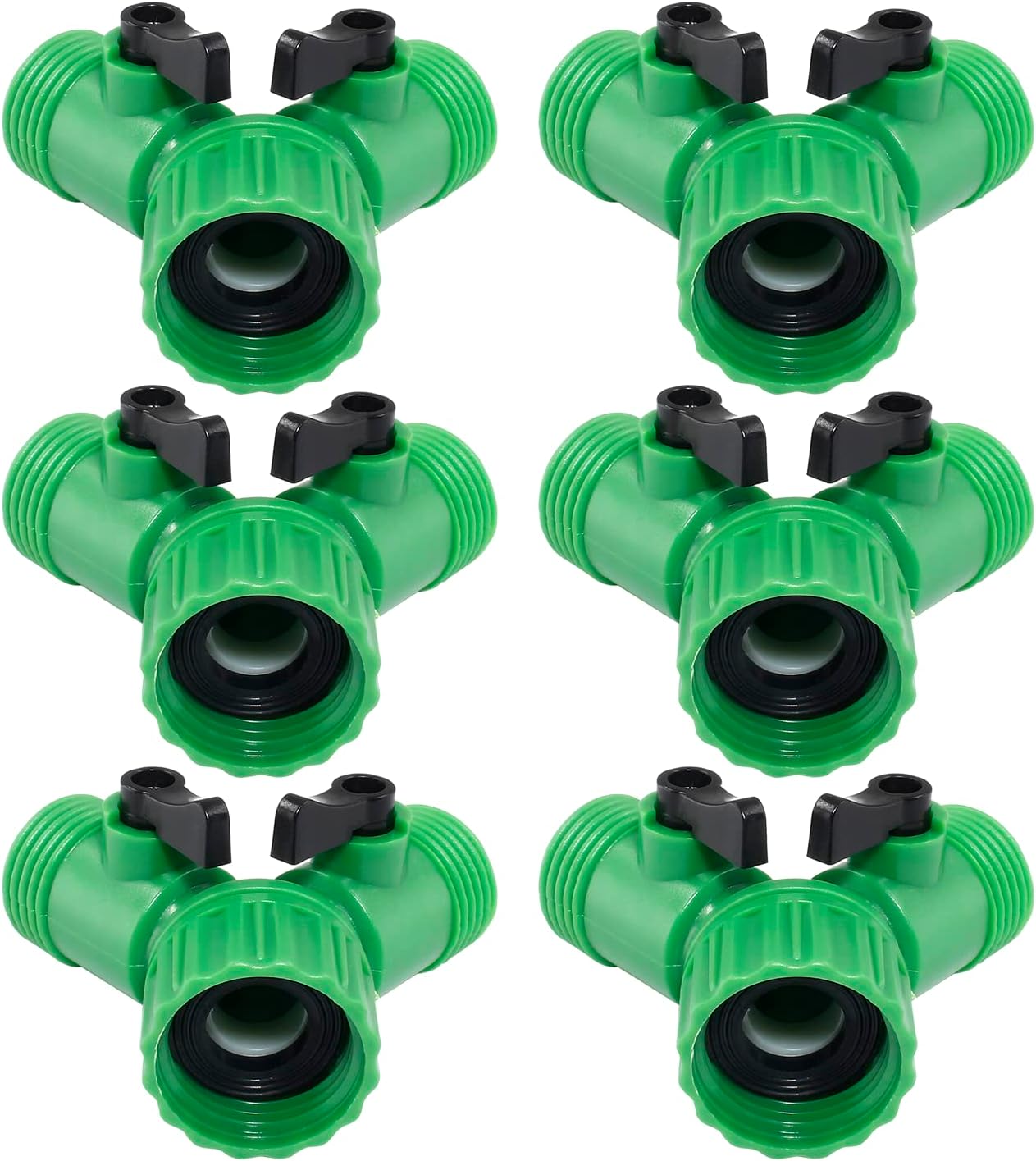 6 Pcs 2 Way Hose Adapter Y Valve Garden Hose Connector Non Rust Spigot Faucet Adapter, 3/4 Garden Hose Y Connectors Plastic Hose Splitter with Faucet Watering Shut Off Valves (Pale Green)