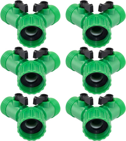 6 Pcs 2 Way Hose Adapter Y Valve Garden Hose Connector Non Rust Spigot Faucet Adapter, 3/4 Garden Hose Y Connectors Plastic Hose Splitter with Faucet Watering Shut Off Valves (Pale Green)