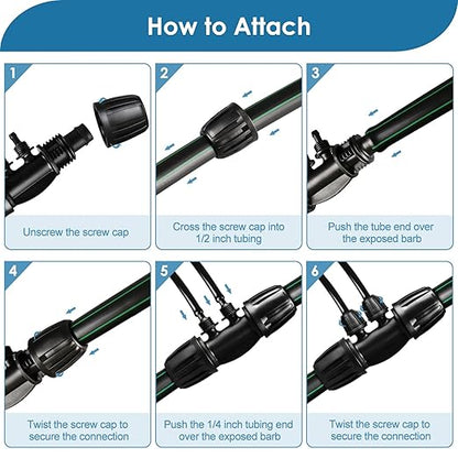 Drip Irrigation Fittings: 1/2 Inch Drip Tubing (1/2" ID x 0.65" OD) to 1/4 inch Irrigation Tubing Anti-Drop Locked Barbed Reducing Tee 4 Way for Gardening Landscape (Pack of 10)